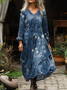Women's Vintage Lovely Floral Art Print Pocket Cotton Dress