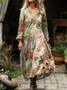 Women's Vintage Lovely Floral Art Print Pocket Cotton Dress