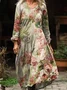 Women's Vintage Lovely Floral Art Print Pocket Cotton Dress