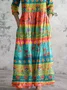 Women's Vintage Lovely Floral Art Print Pocket Cotton Dress
