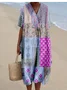 Cotton-Blend Multicolor Block Casual Dress With No