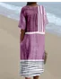 Cotton-Blend Boho Ethnic Geometry Loose Dress With No