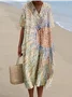 V Neck Leaf Cotton-Blend Vintage Dress With No