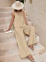 Women's Plain Daily Going Out Two-Piece Set Apricot Casual Summer Top With Pants Matching Set