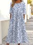 Vintage Crew Neck Floral Loose Dress With No
