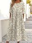 Vintage Crew Neck Floral Loose Dress With No