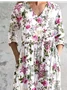 Women's Floral Spring Print Casual V-Neck Long Sleeve Dress