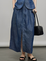 Linen Urban Pocket Stitching Plain Maxi Skirt