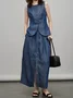 Linen Urban Pocket Stitching Plain Maxi Skirt