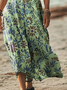 Women's Short Sleeve Summer Green Floral Printing V Neck Daily Going Out Casual Maxi H-Line T-Shirt Dress Dress