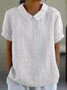 Women Plain Shawl Collar Vintage Short Sleeve T-shirt