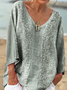 Women Geometric V Neck Casual Long Sleeve T-shirt