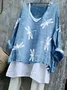 Women Animal V Neck Vintage Long Sleeve T-shirt