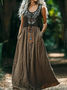 V Neck Ethnic Geometry Casual Cotton Dress With No Belt