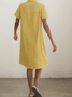Casual Plain  Shawl Collar linen-cotton Mini Dress