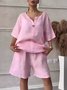 Casual Plain V Neck Two-Piece Set