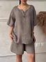 Casual Plain V Neck Two-Piece Set