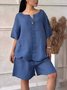 Casual Plain V Neck Two-Piece Set