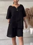 Casual Plain V Neck Two-Piece Set