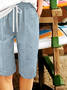 Women's Spring and Summer Imitation Denim Printed Casual Straight Lace-up Pants