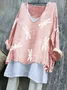 Women Animal V Neck Vintage Long Sleeve T-shirt