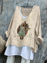 Women Animal V Neck Vintage Long Sleeve T-shirt