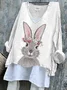 Women Easter (rabbit) V Neck Vintage Long Sleeve T-shirt