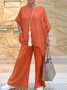Casual Plain Crew Neck Top With Pants Two-Piece Set