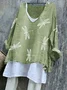 Women Animal V Neck Vintage Long Sleeve T-shirt