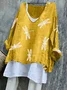 Women Animal V Neck Vintage Long Sleeve T-shirt