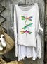 Dragonfly pattern comfortable casual cotton linen long sleeved dress