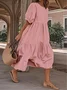 Casual Loose Solid Color Round Neck Three-Section Dress
