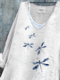 Women's Long Sleeve Blouse Spring/Fall White Dragonfly Printing V Neck Daily Going Out Casual Top