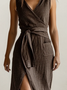 Cotton And Linen Linen Regular Fit Plain Dress