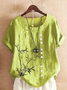 Women's Short Sleeve Shirt Summer White Floral Printing Crew Neck Daily Going Out Casual Top