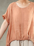 Linen Casual Plain Crew Neck linen-cotton Blouse