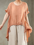 Linen Casual Plain Crew Neck linen-cotton Blouse