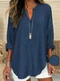 Women's Spring and Summer Imitation Denim Printed Casual Long Sleeve V-Neck Shirt