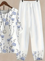 Women's Printing Floral Daily Going Out Two-Piece Set White Casual Summer Top With Pants Matching Set