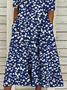 Women's Short Sleeve Summer Purplish blue Floral Printing Crew Neck Daily Going Out Casual Maxi H-Line Shift Dress Dress