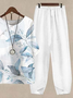 Women's Printing Floral Daily Going Out Two-Piece Set White Casual Summer Top With Pants Matching Set