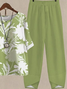 Women's Printing Floral Daily Going Out Two-Piece Set Green Casual Summer Top With Pants Matching Set