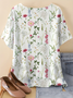 Women Floral Crew Neck Vintage Three Quarter Sleeve T-shirt