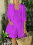 Casual Plain Shirt Collar Matching Outfit