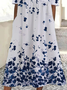 Women's Short Sleeve Summer White Floral Printing Crew Neck Daily Going Out Casual Maxi H-Line Shift Dress Dress
