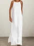 Vacation Plain Pocket Stitching Square Neck linen-cotton Maxi Dress