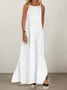 Vacation Plain Pocket Stitching Square Neck linen-cotton Maxi Dress