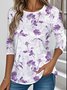Women Floral Crew Neck Casual Long Sleeve T-shirt