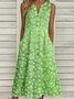 Casual Notched Floral Loose Dress With No