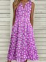 Casual Notched Floral Loose Dress With No
